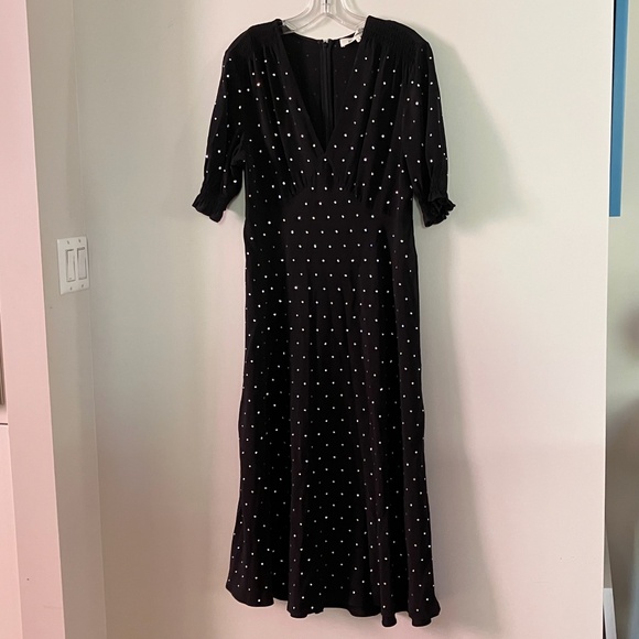 DVF Rhinestone-Covered Sparkling Black Silk Crepe De Chine Dress 12 Large - Picture 1 of 6